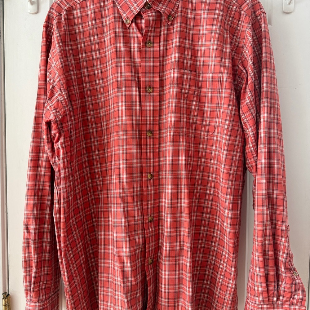 L.L.Bean Men's Button Down Cotton Shirt, Traditional Fit Plaid / Check - Orange